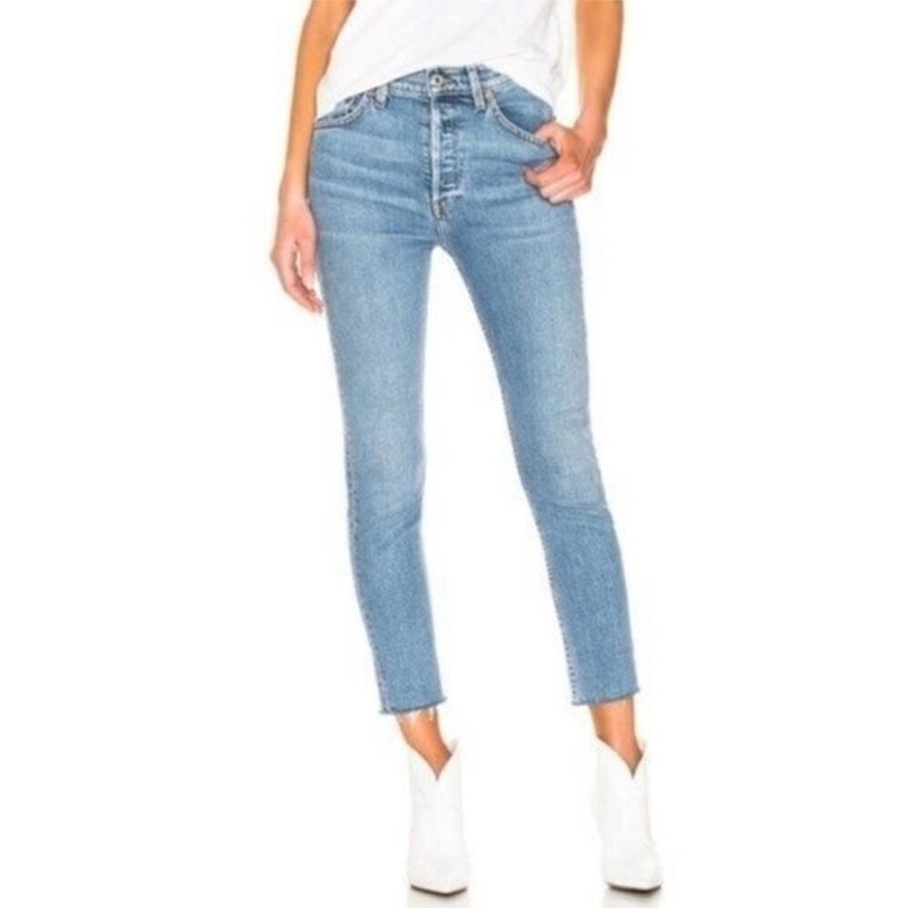 Re/Done Classic 2017 High Rise Ankle Jeans In Classic Stone/Blue Raw Hem SZ 29